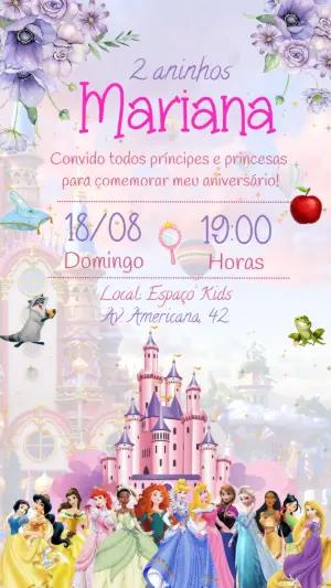 Convite Aniversário Princesas Disney para Editar Online