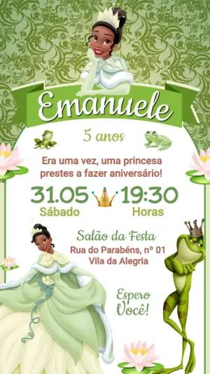 Convite A Princesa e o Sapo: Modelo Editável com Tiana