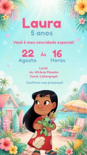 Convite de Aniversário Lilo Tropical para Editar