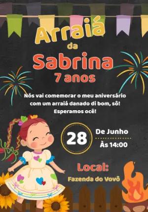 Convite de Aniversário Festa Junina com Menina para Editar
