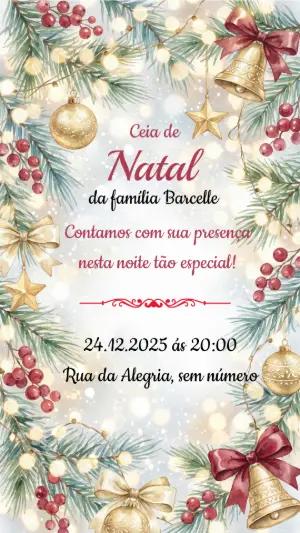 Convite de Natal Elegante com Luzes e Aquarela para Editar