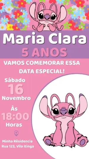 Convite de Aniversário Angel (Stitch Rosa) para Editar Online
