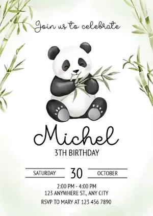 Cute Panda Birthday Invitation Editable Template