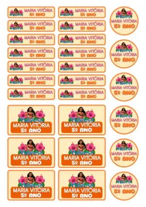Kit de Etiquetas Escolares Moana Editável com Tema Tropical