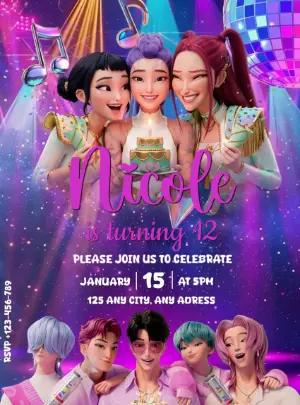 K-Pop Demon Hunter Party Invitation | Editable 3D Template