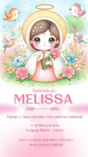 Convite de Batizado Menina Anjinha Delicada para Editar