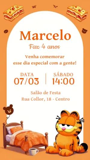 Convite de Aniversário Garfield Laranja Modelo Editável