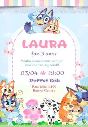 Convite Aniversário Bluey Aquarela Editável Online