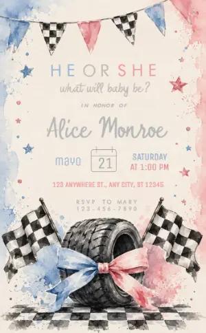 Editable Racing Theme Gender Reveal Invitation