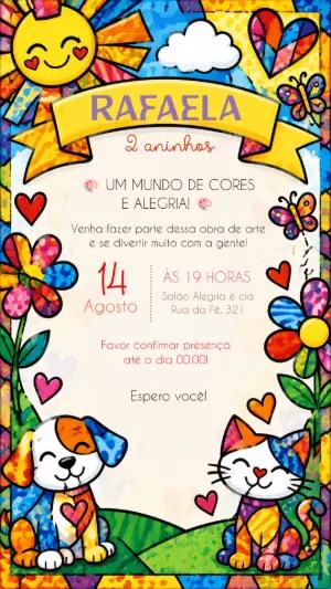 Convite de Aniversário Arte Pop Colorida para Editar