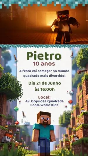 Convite Animado Aniversário Minecraft para Editar Online
