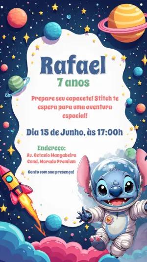 Convite de Aniversário Stitch Astronauta para Editar Online