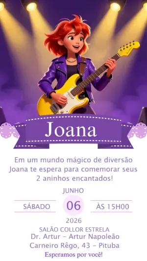 Convite de Aniversário Rockstar Menina Roxo para Editar