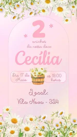 Convite de Aniversário Margaridas Rosa Delicado para Editar