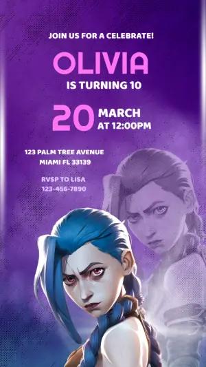 Jinx Arcane Themed Birthday Invitation - Editable Digital Template