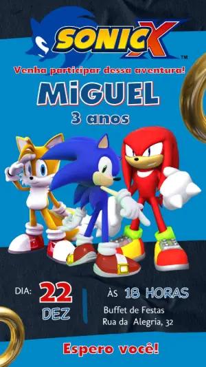 Convite de Aniversário Sonic X com Personagens para Editar