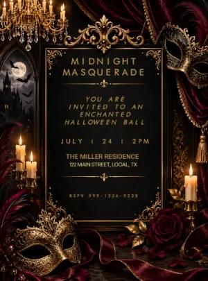 Editable Halloween Masquerade Ball Invitation Template