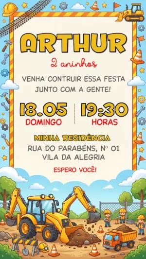 Convite de Aniversário Construção para Editar Online