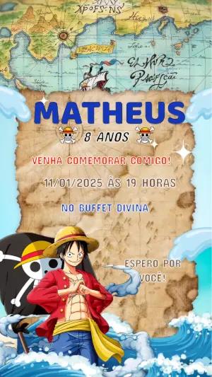 Convite Animado de Aniversário One Piece para Editar Online