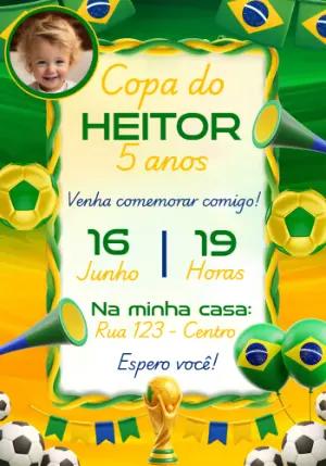 Convite Aniversário Futebol Brasil com Foto Editável