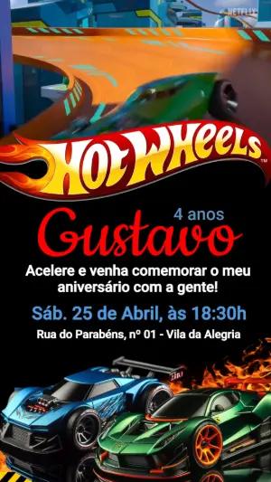 Convite Animado de Aniversário Hotwheels para Editar Online