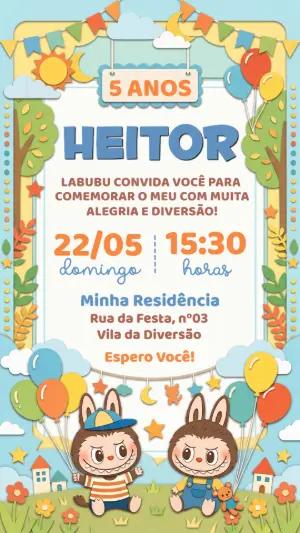 Convite de Aniversário Infantil Monstrinhos Labubu Editável