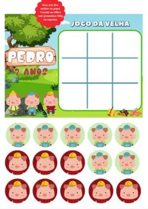 Jogo da Velha Três Porquinhos para Editar e Imprimir