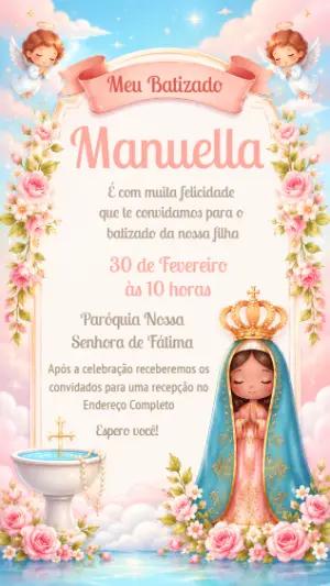 Convite Batizado Menina Nossa Senhora Delicado para Editar