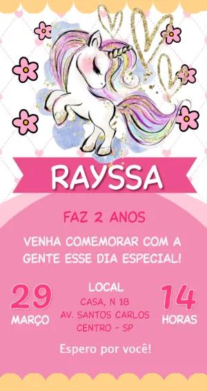 Convite de Aniversário Unicórnio Mágico Editável para Menina
