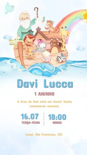 Convite de Aniversário Arca de Noé Aquarela para Editar