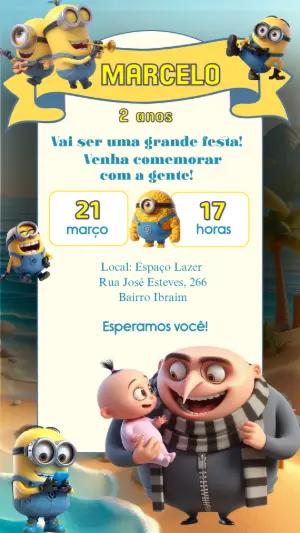 Convite Aniversário Meu Malvado Favorito para Editar Online