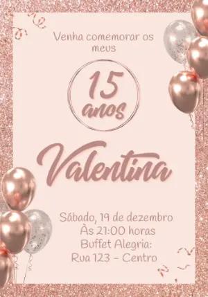 Convite de 15 Anos Rose Gold com Glitter para Editar