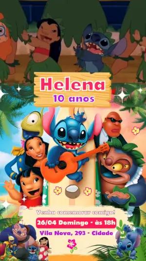Convite Animado de Aniversário Lilo & Stitch Tropical Editável