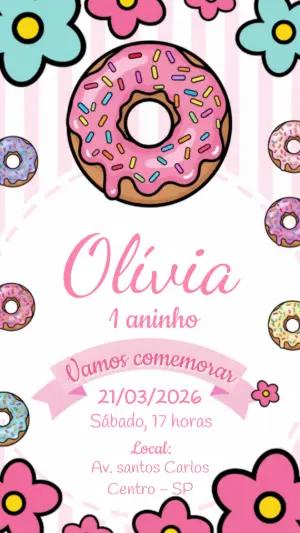 Convite de Aniversário Infantil Tema Donuts Editável