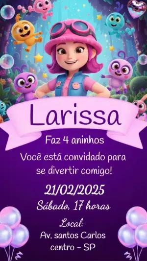 Convite Digital de Aniversário Infantil Tema Desenho para Editar
