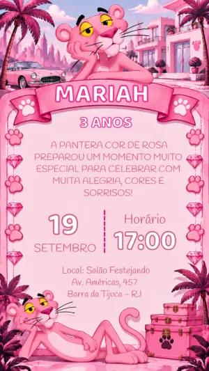 Convite de Aniversário Pantera Cor-de-Rosa Editável