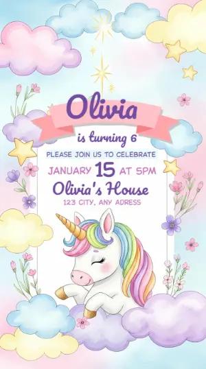 Editable Unicorn Birthday Invitation Template in Watercolor
