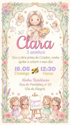 Convite Aniversário O Maior Pintor do Mundo Menina Editável