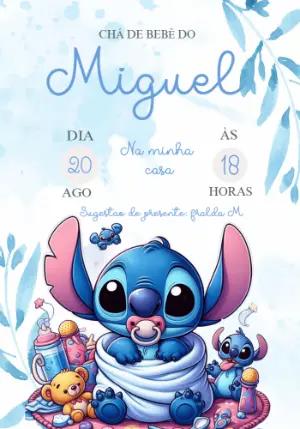 Convite de Chá de Bebê Stitch Azul para Editar Online