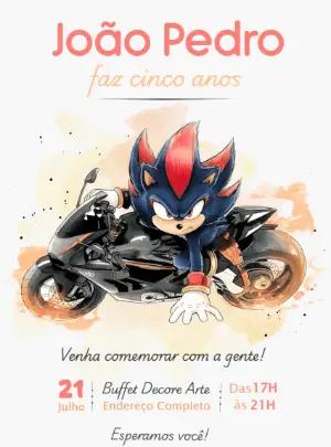 Convite de Aniversário Infantil Shadow na Moto para Editar Online