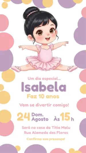 Convite de Aniversário Bailarina Delicado para Editar