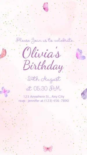 Animated Butterfly Birthday Video Invitation Template