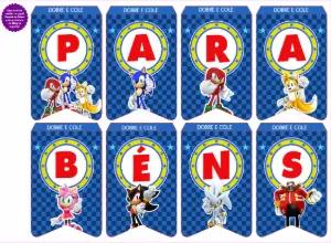 Bandeirinhas de Aniversário Sonic com Personagens para Editar
