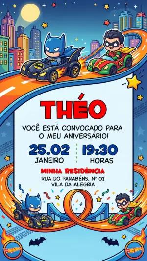 Convite Aniversário Batman e Corrida de Carros Modelo Editável