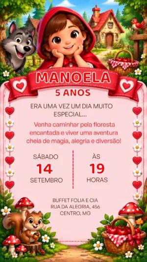 Convite de Aniversário Chapeuzinho Vermelho para Editar Online