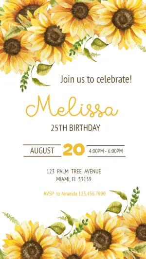 Sunflower Watercolor Birthday Invitation Editable Template
