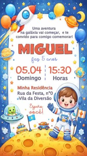 Convite Digital Astronauta Menino para Aniversário Editável