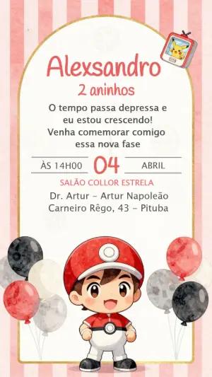 Convite de Aniversário Pokebola para Editar