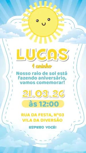 Convite Primeira Volta ao Sol: Aniversário de 1 Ano Editável
