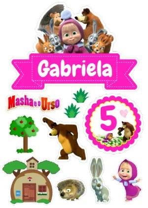 Topo de Bolo Masha e o Urso com Personagens para Editar Online